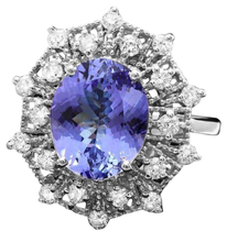 Load image into Gallery viewer, 4.50 Carats Natural Tanzanite and Diamond 14k Solid White Gold Ring