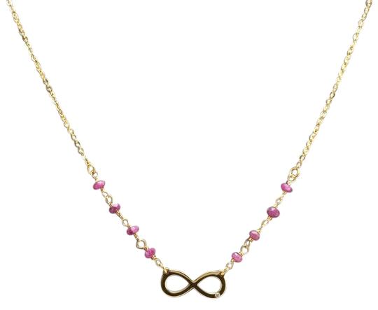 Splendid 14k Solid Yellow Gold Infinity Necklace with Natural Diamond Accent and Rough Rubies