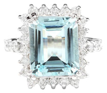 Load image into Gallery viewer, 7.85 Carats Natural Aquamarine and Diamond 14K Solid White Gold Ring