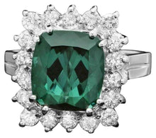 Load image into Gallery viewer, 5.30 Carats Natural Green Tourmaline and Diamond 14K Solid White Gold Ring