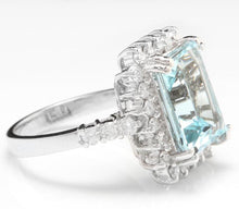Load image into Gallery viewer, 7.85 Carats Natural Aquamarine and Diamond 14K Solid White Gold Ring