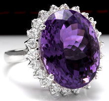 Load image into Gallery viewer, 15.00 Carats Natural Amethyst and Diamond 14K Solid White Gold Ring