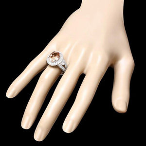6.00 Carats Natural Morganite and Diamond 14K Solid White Gold Ring
