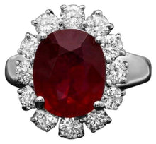 Load image into Gallery viewer, 7.30 Carats Natural Red Ruby and Diamond 14K Solid White Gold Ring