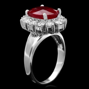 7.30 Carats Natural Red Ruby and Diamond 14K Solid White Gold Ring