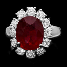 Load image into Gallery viewer, 7.30 Carats Natural Red Ruby and Diamond 14K Solid White Gold Ring