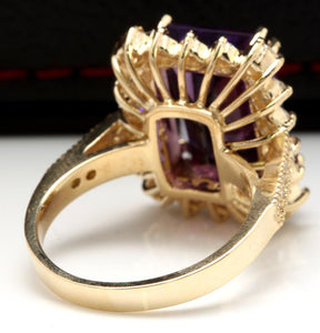 8.65 Carats Natural Amethyst and Diamond 14K Solid Yellow Gold Ring