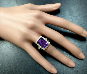 8.65 Carats Natural Amethyst and Diamond 14K Solid Yellow Gold Ring