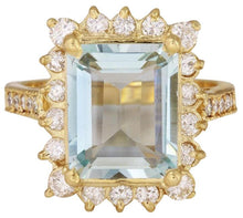 Load image into Gallery viewer, 4.25 Carats Natural Aquamarine and Diamond 14K Solid Yellow Gold Ring