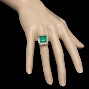 7.00 Carats Natural Emerald and Diamond 18K Solid Yellow Gold Ring