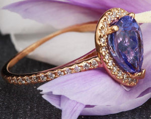 2.05 Carats Natural Very Nice Looking Tanzanite and Diamond 14K Solid Rose Gold Ring