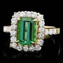 Load image into Gallery viewer, 4.40 Carats Natural Green Tourmaline and Diamond 14K Solid Yellow Gold Ring