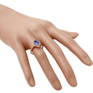 2.05 Carats Natural Very Nice Looking Tanzanite and Diamond 14K Solid Rose Gold Ring
