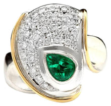 Load image into Gallery viewer, 1.50 Carats Natural Emerald and Diamond Platinum Two Tone Ring