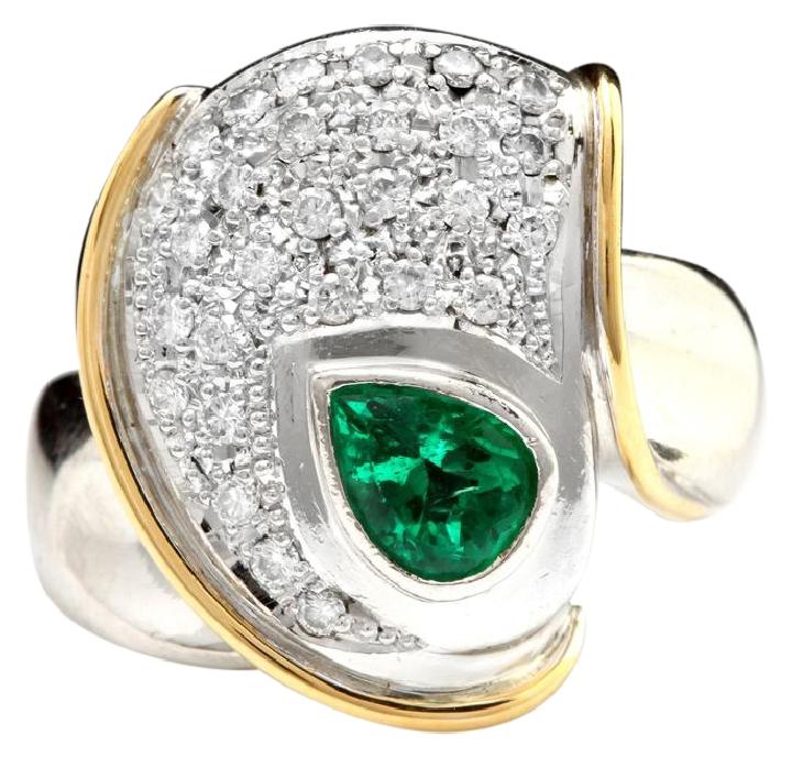 1.50 Carats Natural Emerald and Diamond Platinum Two Tone Ring
