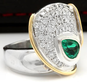 1.50 Carats Natural Emerald and Diamond Platinum Two Tone Ring