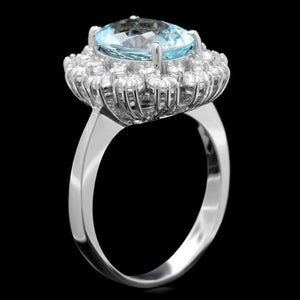4.70 Carats Natural Aquamarine and Diamond 14K Solid White Gold Ring