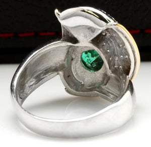 1.50 Carats Natural Emerald and Diamond Platinum Two Tone Ring