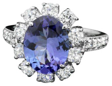 Load image into Gallery viewer, 4.10 Carats Natural Tanzanite and Diamond 14K Solid White Gold Ring