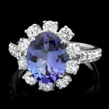 Load image into Gallery viewer, 4.10 Carats Natural Tanzanite and Diamond 14K Solid White Gold Ring