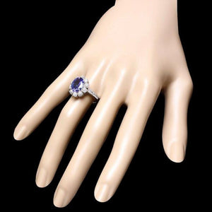 4.10 Carats Natural Tanzanite and Diamond 14K Solid White Gold Ring