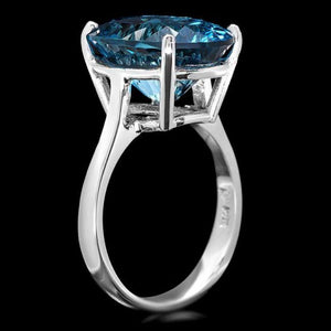 9.80 Carats Natural Blue Topaz 14K Solid White Gold Ring