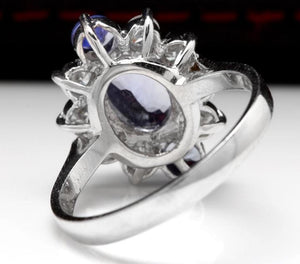 3.00 Carats Natural Very Nice Looking Tanzanite and Diamond 14K Solid White Gold Ring