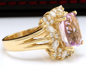 8.49 Carats Natural Kunzite and Diamond 14K Solid Yellow Gold Ring