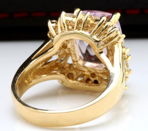 8.49 Carats Natural Kunzite and Diamond 14K Solid Yellow Gold Ring