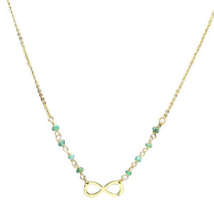 Splendid 14k Solid Yellow Gold Infinity Necklace with Natural Diamond Accent and Rough Emeralds