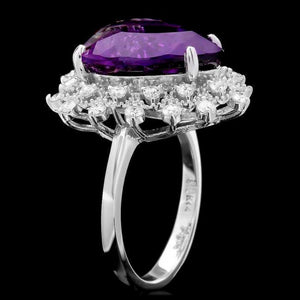 9.20 Carats Natural Amethyst and Diamond 14k Solid White Gold Ring