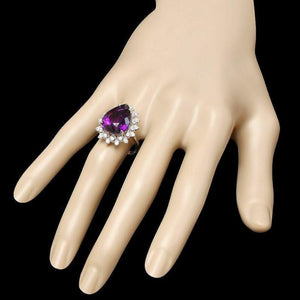 9.20 Carats Natural Amethyst and Diamond 14k Solid White Gold Ring