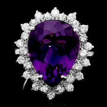 Load image into Gallery viewer, 9.20 Carats Natural Amethyst and Diamond 14k Solid White Gold Ring