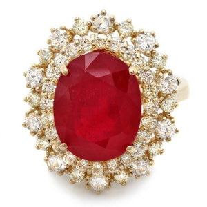 9.00 Carats Natural Red Ruby and Diamond 14K Solid Yellow Gold Ring