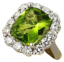 Load image into Gallery viewer, 4.20 Carats Natural Very Nice Looking Peridot and Diamond 14K Solid White Gold Ring