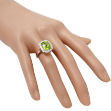 Load image into Gallery viewer, 4.20 Carats Natural Very Nice Looking Peridot and Diamond 14K Solid White Gold Ring