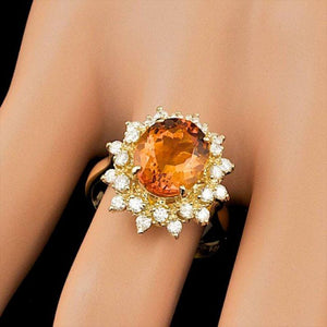 4.10 Carats Natural Citrine and Diamond 14K Solid Yellow Gold Ring