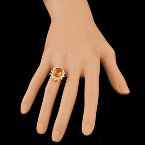 4.10 Carats Natural Citrine and Diamond 14K Solid Yellow Gold Ring