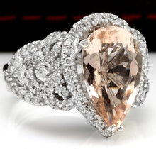 Load image into Gallery viewer, 6.93 Carats Exquisite Natural Morganite and Diamond 14K Solid White Gold Ring