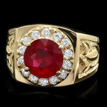 Load image into Gallery viewer, 4.50 Carats Natural Red Ruby and Diamond 14K Solid Yellow Gold Men&#39;s Ring