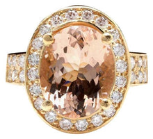 Load image into Gallery viewer, 6.91 Carats Exquisite Natural Morganite and Diamond 14K Solid Yellow Gold Ring