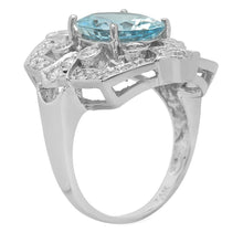 Load image into Gallery viewer, 4.60 Carats Natural Aquamarine and Diamond 14K Solid White Gold Ring