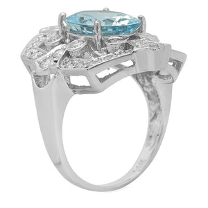 4.60 Carats Natural Aquamarine and Diamond 14K Solid White Gold Ring