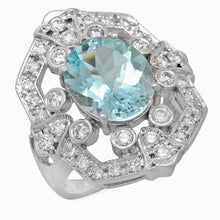 Load image into Gallery viewer, 4.60 Carats Natural Aquamarine and Diamond 14K Solid White Gold Ring