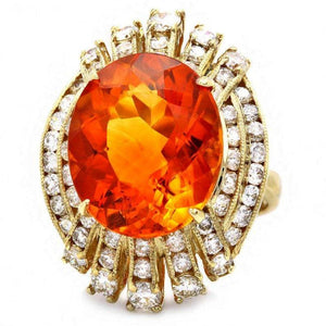 11.10 Carats Natural Citrine and Diamond 14K Solid Yellow Gold Ring