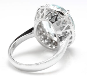 9.35 Carats Natural Aquamarine and Diamond 14K Solid White Gold Ring