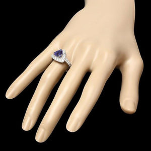 2.80 Carats Natural Tanzanite and Diamond 14K Solid White Gold Ring