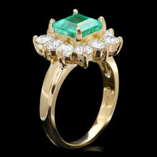 Load image into Gallery viewer, 3.40ct Natural Emerald &amp; Diamond 14k Solid Yellow Gold Ring