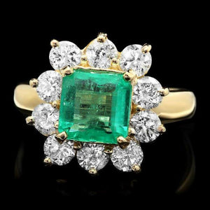 3.40ct Natural Emerald & Diamond 14k Solid Yellow Gold Ring