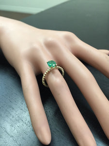 1.20 Carats Exquisite Natural Emerald 14K Solid Yellow Gold Ring